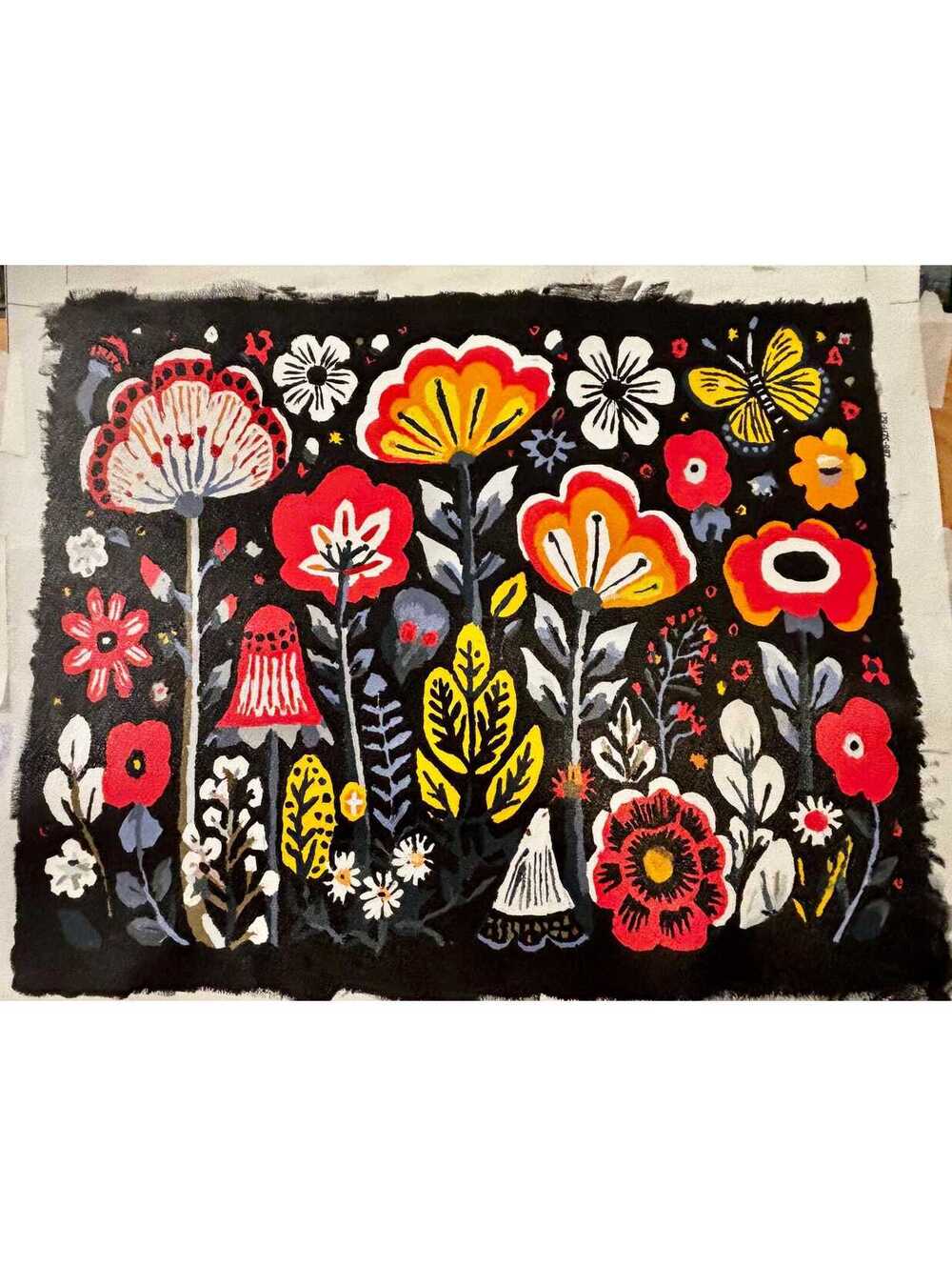 Whimsical Folk-Art Flower Garden completed paint by numbers